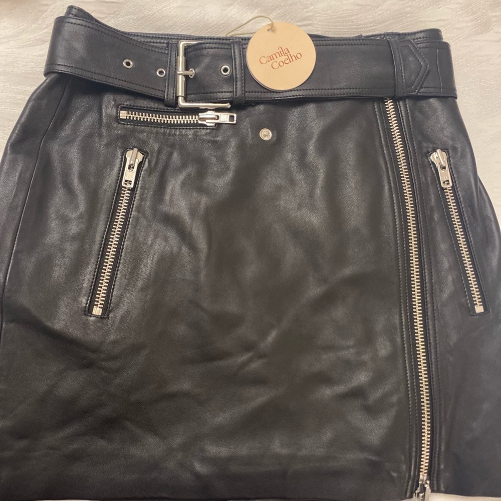 Camila Coelho black leather mini skirt brand new